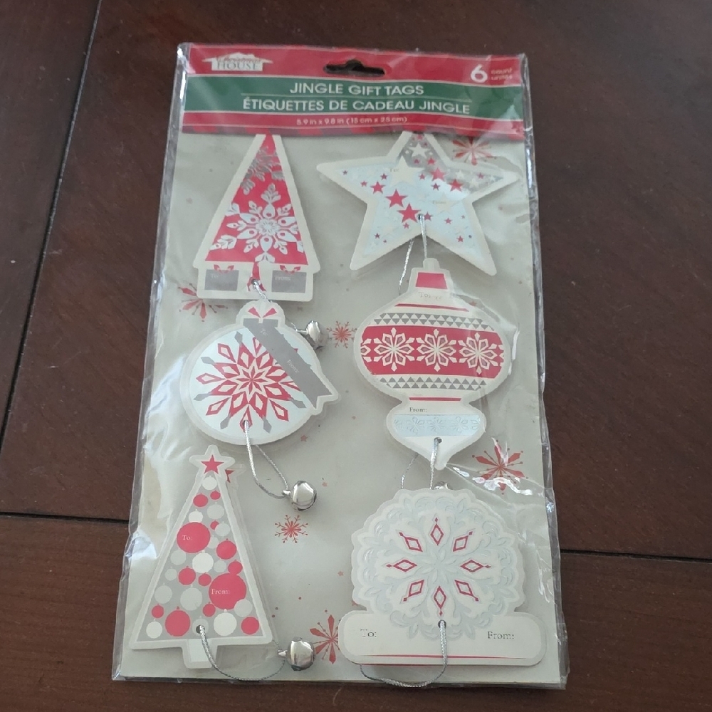 (J38) Festive Ornament Gift Tags - Red and White